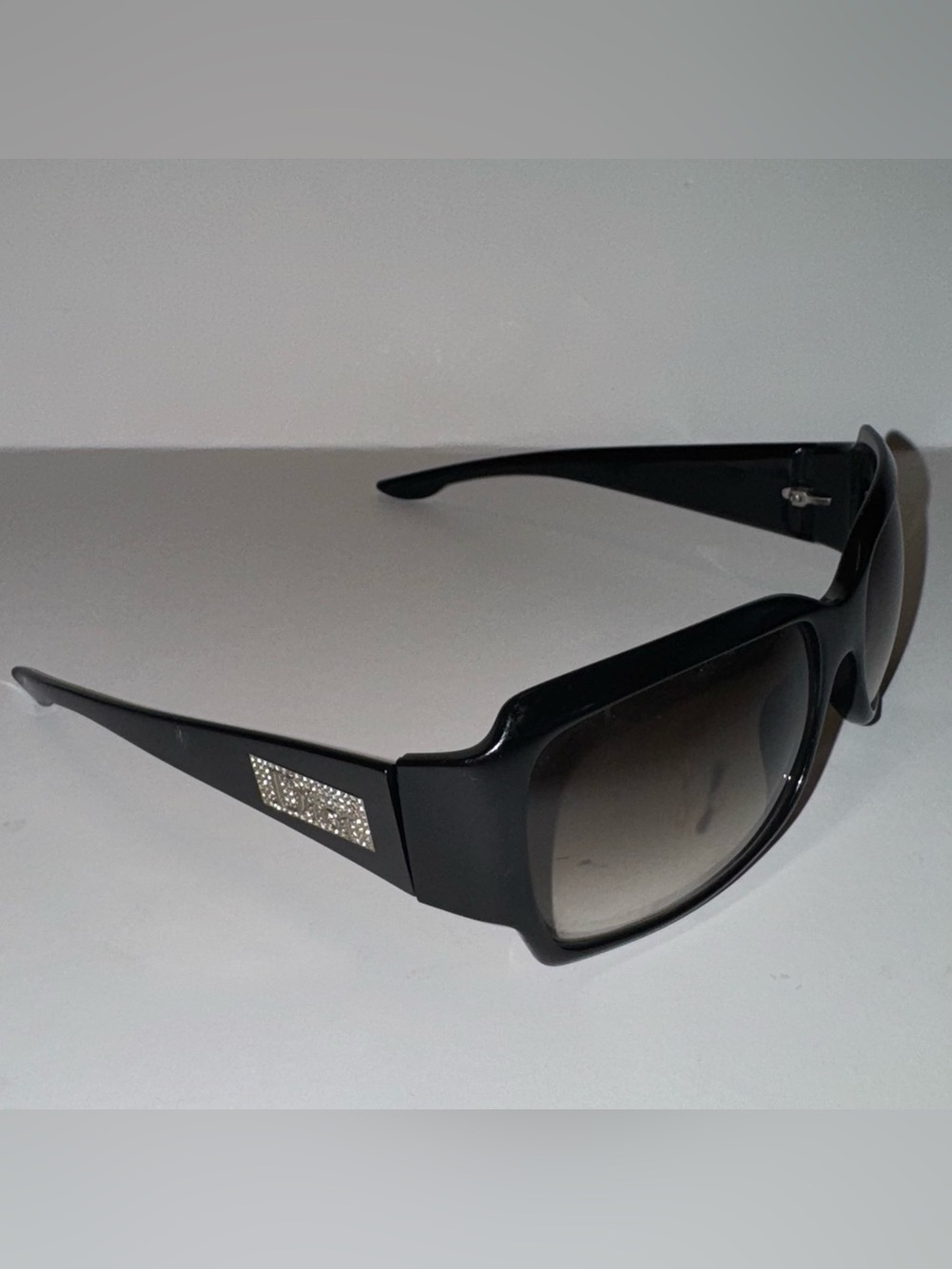 Vintage Christian Dior Oversized Rhinestone Crystal Logo Gradient Sunglasses